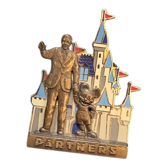 Disney Jewelry - Disney Pin Partners‎ Statue Walt Disney Mickey Mouse Castle Gold Tone Enamel Pin